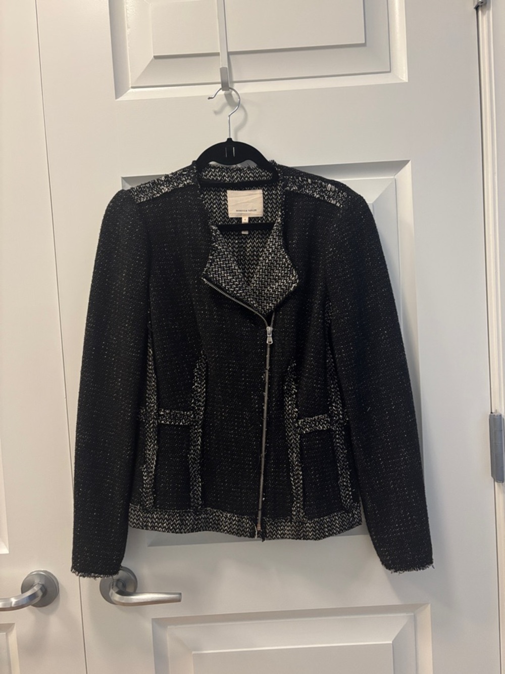 Rebecca Taylor Black Tweed Zip-Front Blazer